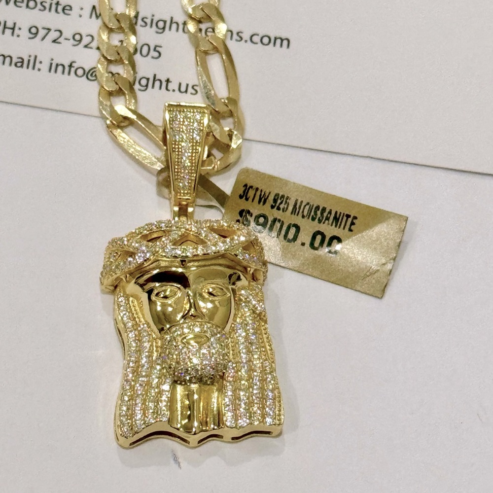 14k Yellow Gold Vermeil 3ct VVS GRA certified Moissanite Diamond Jesus pendant